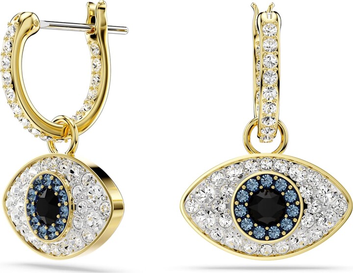 Swarovski Symbolica drop earrings, Evil eye, Blue, Gold-tone plated