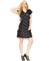 Thumbnail for your product : Kensie Stand-Collar Flutter-Sleeve Lace-Printed Dress