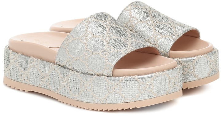 Gucci GG metallic jacquard platform sandals - ShopStyle