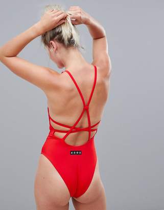 ASOS 4505 Swimsuit In Red With Strap Back Detail