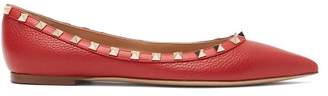 Valentino Rockstud Grained Leather Flats - Womens - Red