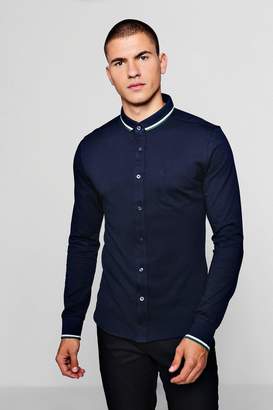 boohoo Jersey Shirt With Tipped Collar