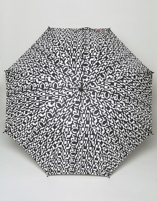 Lulu Guinness Kensington Walking Umbrella In Cut Up Logo Print