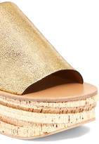 Thumbnail for your product : Chloé Camille Metallic Cracked-leather Wedge Sandals - Gold