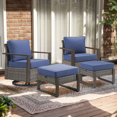 Lark Manor Drazen Outdoor Swivel Glider Chair Set With Ottomans - 360° Comfort Weather-Resistant
