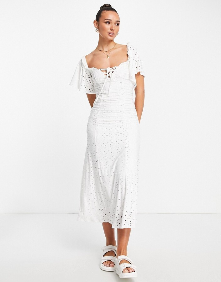 White Flutter Sleeve Dress | ShopStyle