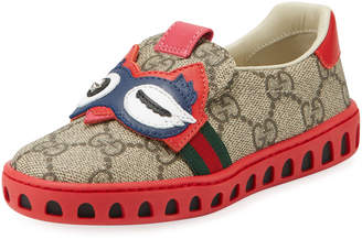 Gucci GG Supreme Canvas Sneaker w/ Owl Face, Toddler Sizes 8-10