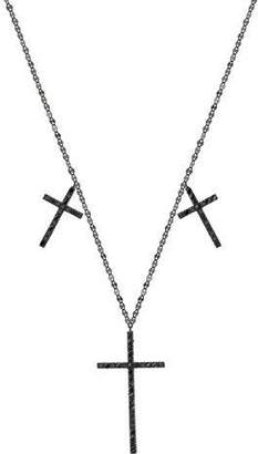 Lana Reckless 14K Black Gold Triple-Cross Necklace with Black Diamonds
