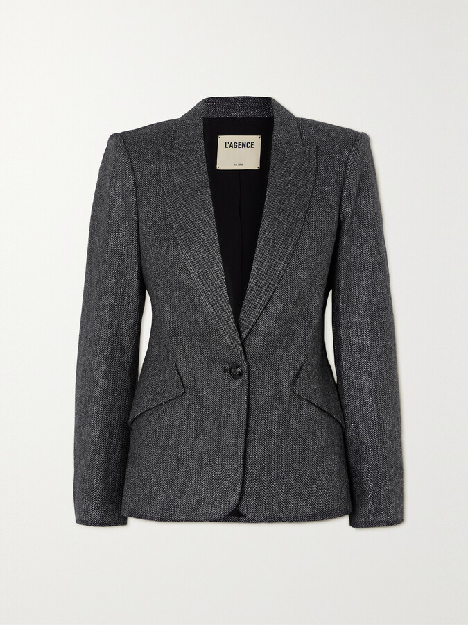L'Agence Chamberlain Metallic Herringbone Wool-blend Blazer - Gray