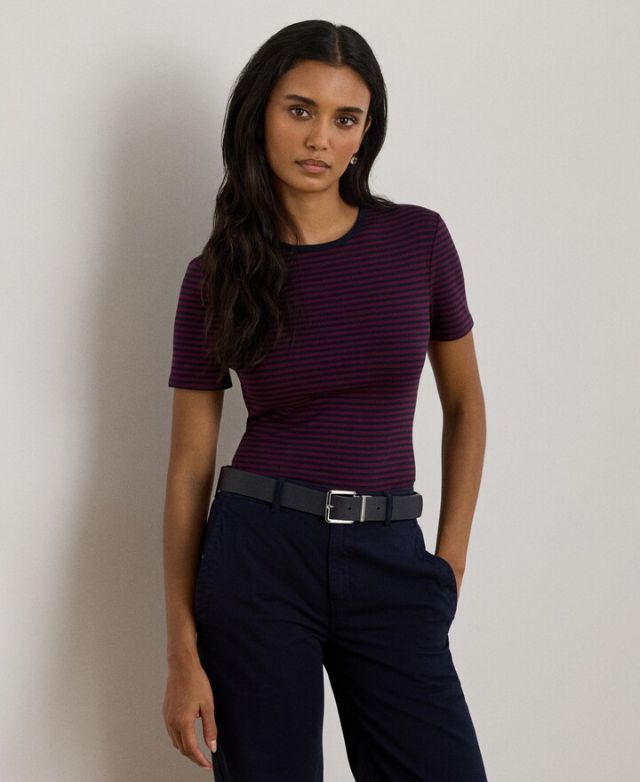 Lauren Ralph Lauren Women's Short Sleeve Crew Neck T-Shirt - Dark Garnet/lauren Navy