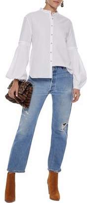 MiH Jeans Esther Shirred Cotton-seersucker Blouse