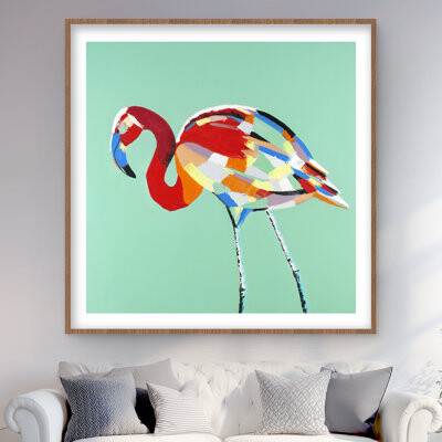 Lark Manor Multicolored Flamingo - Red Retro Framed Matted Print Decor