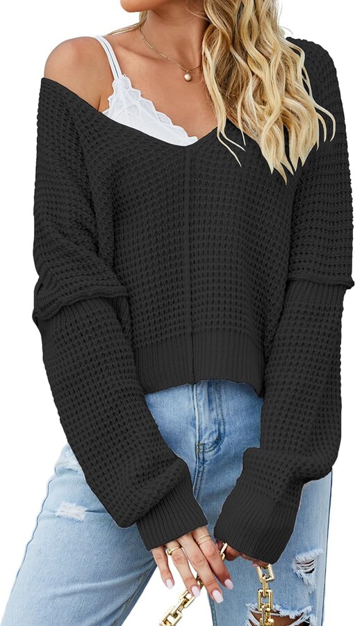 Caracilia Oversized Sweaters for Women Boatneck Long Sleeve Off
