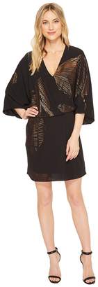 Halston Kimono Sleeve Faux Wrap Printed Dress Women's Dress