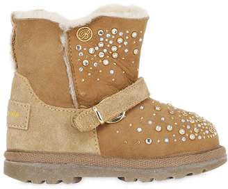 Miss Blumarine Embellished Suede & Shearling Boots