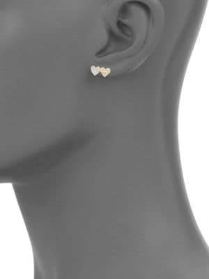 Sydney Evan Small Pavé Double Heart Diamond & 14K Yellow Gold Single Earring Stud