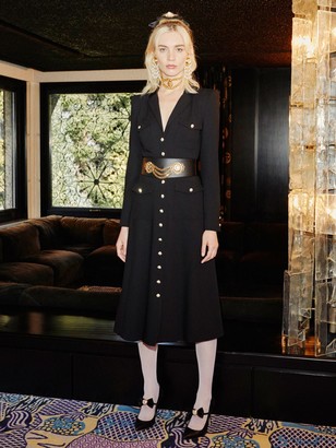Alessandra Rich Wool Crepe Midi Dress W/ Pockets