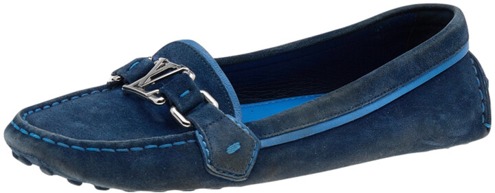 Louis Vuitton Blue Suede Slip on Loafers Size 38 - ShopStyle