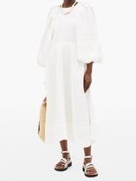 Thumbnail for your product : Ssone - Cut-out Balloon-sleeve Hemp Midi Dress - Ivory
