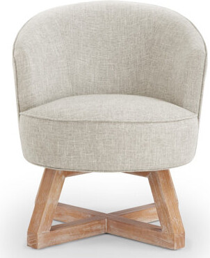 Latitude Run Swivel Chair With Cross-Shaped Wooden Base,Lounge Chair With Solid Wood Legs, 360°Freely Swivel Chair , Classic Linen Fabric For Living Room, Bedroom