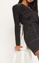 Thumbnail for your product : PrettyLittleThing Black Contrast Stitching Utility Bodycon Dress