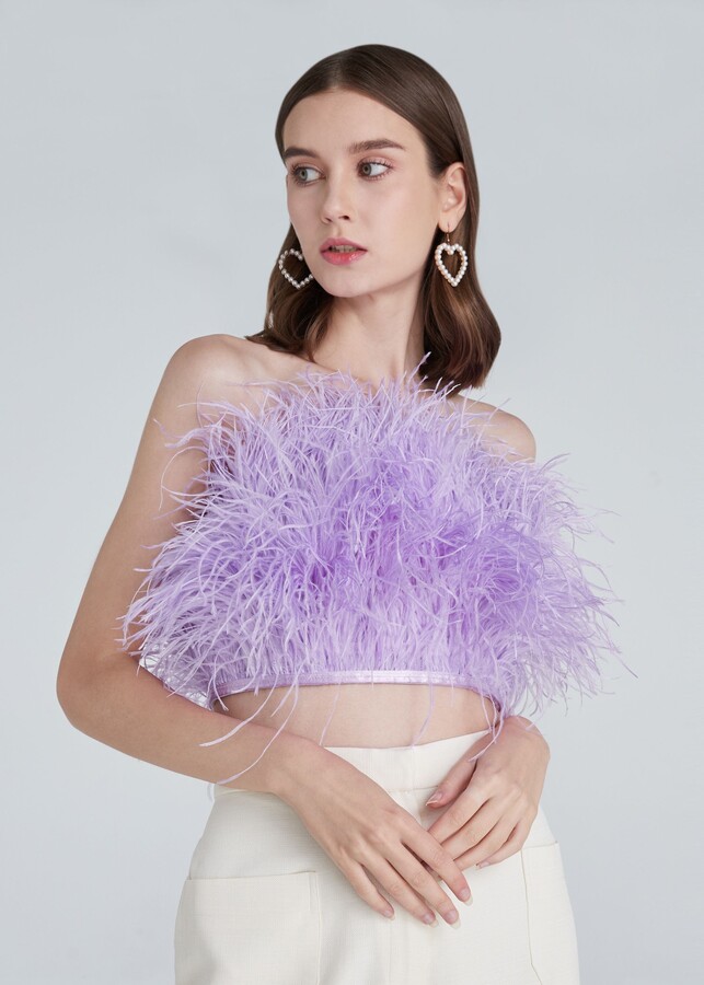 Etsy Gina Lavender Feathers Crop Top For Women Unique Wedding Dress Wedding Guest Dress Plus