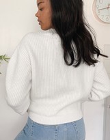 Thumbnail for your product : ASOS DESIGN crew neck fluffy jumper with balloon sleeve in cream
