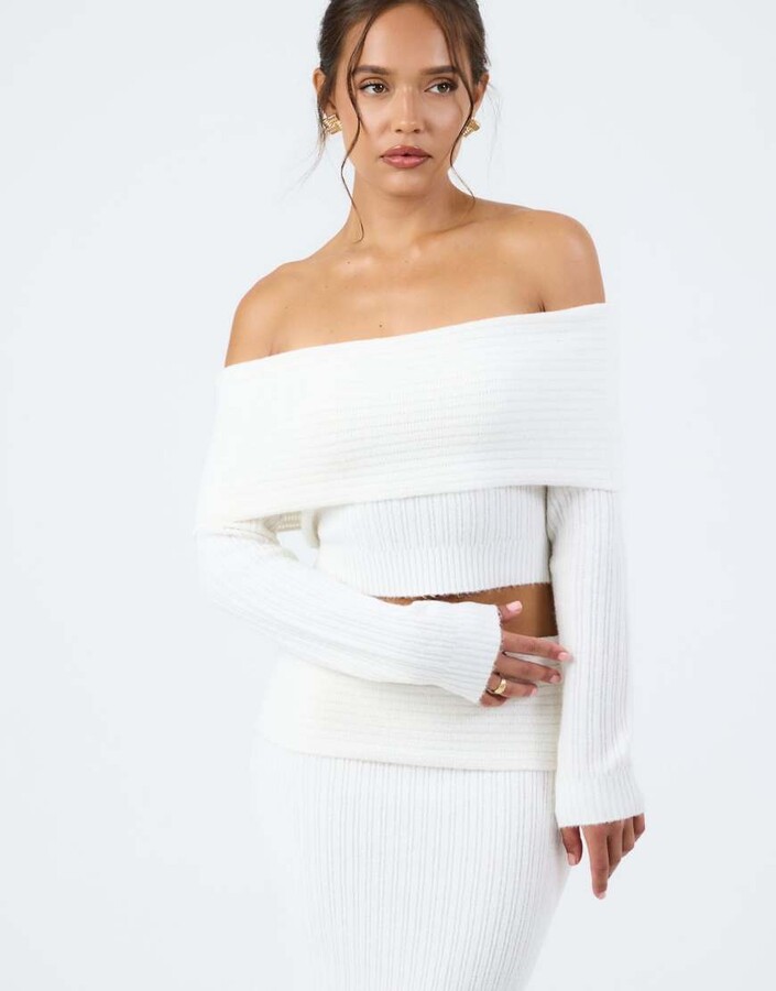 Aria Cove knit bardot fold over sweater in cream - part of a set
