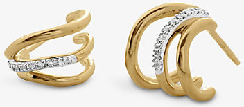 Monica Vinader Womens Riva Wave 18ct Yellow Gold-Plated Vermeil Sterling-Silver and 0.05ct Pavé Diamond Huggie Earrings 1 Size