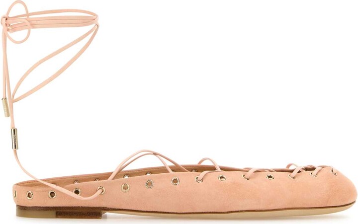 Chloé Light Pink Suede Chloã© Ghillies Ballerinas