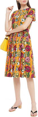 Marni Gathered Floral-print Cotton-poplin Dress