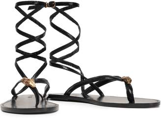 Roberto Cavalli Embellished Lizard-effect Leather Sandals