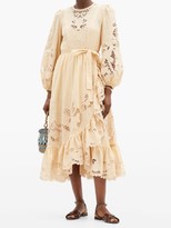 Thumbnail for your product : Zimmermann Lulu Balloon-sleeve Broderie-anglaise Cotton Dress - Beige