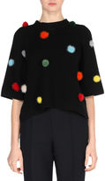 Thumbnail for your product : Fendi Elbow-Sleeve Ribbed Cashmere Sweater with Mink Pompoms