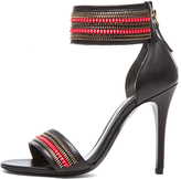 Thumbnail for your product : Alexander McQueen Layered Zip Sexy Leather Sandals in Wolf Black & Red