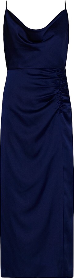 Women's Lilliana Ruched Satin Cowlneck Slipdress - Navy - Size 0