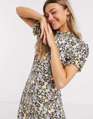 Miss Selfridge tea dress with high neck in floral print