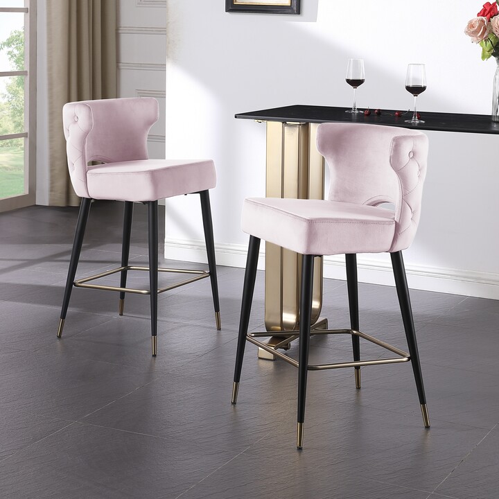 EYIW Set of 2 Furniture Contemporary Velvet Upholstered Counter Height Stool with Gold Tipped