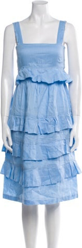 Tach Clothing Linen A-Line Dress Blue Sleeveless with Square Neckline