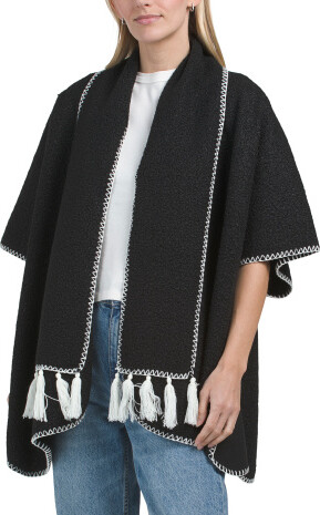 TJMAXX Ruana Wrap With Attached Scarf, Polyester