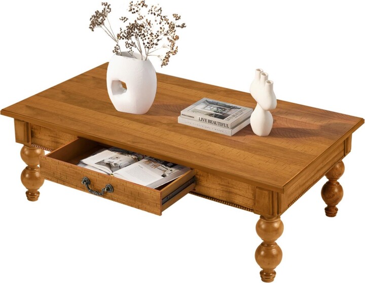 Streamdale Furniture Wooden Coffee Table with Drawer & Gourd Legs (Natural)