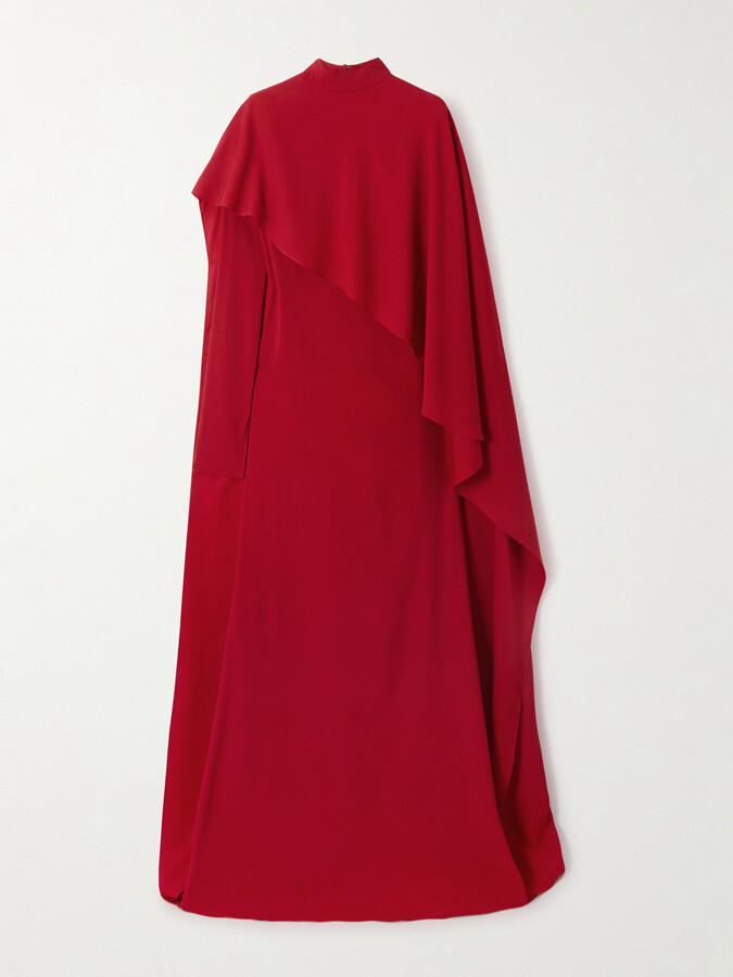 Taller Marmo Carrington Cape-effect Crepe Gown - Red