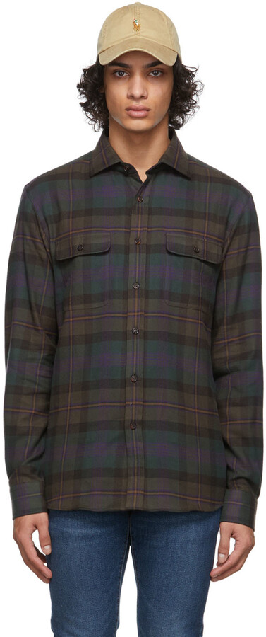 Ralph Lauren Purple Label Green & Purple Flannel Shirt - ShopStyle