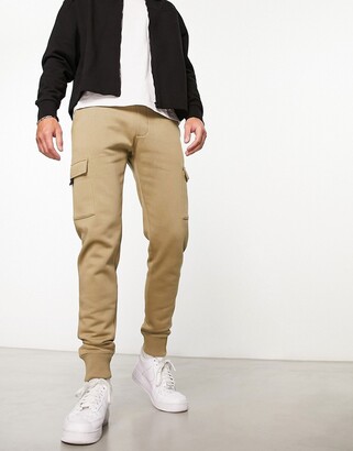 French Connection slim fit cargo sweatpants in khaki - ShopStyle
