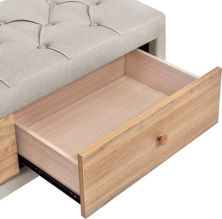 Upholstered Wooden Storage Ottoman Bench with 2 Drawers For Bedroom,Fully  Assembled Except Legs and Handles - ShopStyle