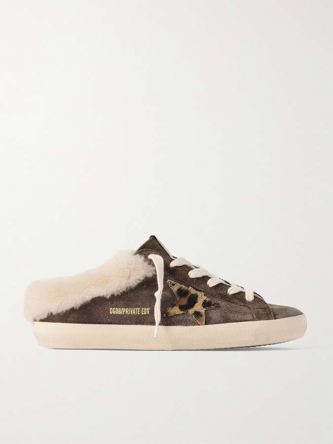 Golden Goose Super-star Sabot Shearling-lined Calf Hair-trimmed Distressed Suede Slip-on Sneakers - Brown
