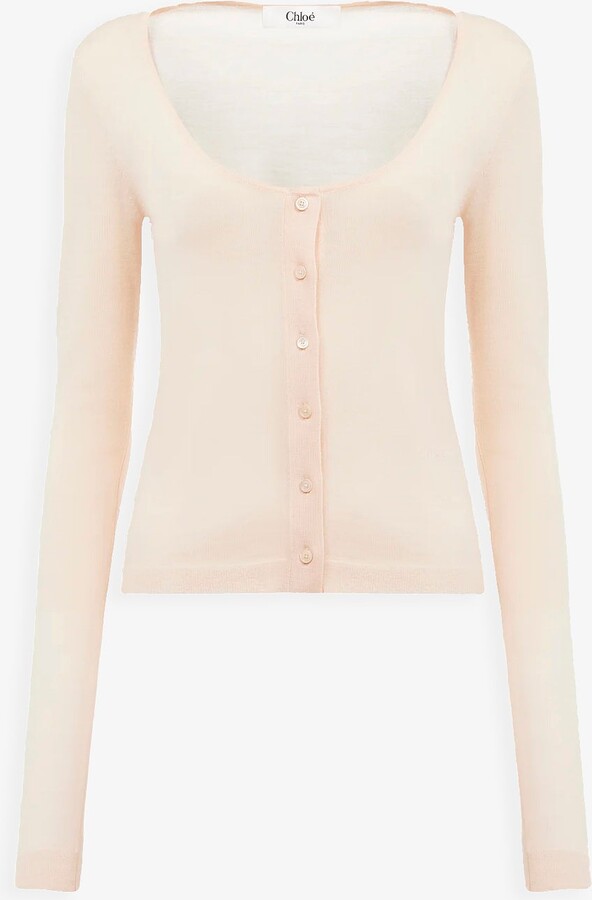 Chloé Scoop-neck wool knit fitted cardigan