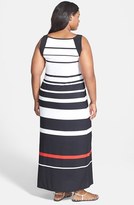 Thumbnail for your product : Donna Ricco Stripe Jersey Maxi Dress (Plus Size)