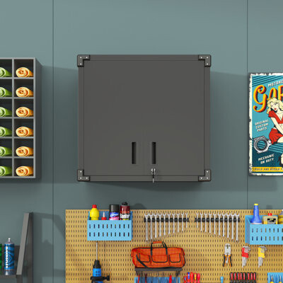 WFX Utility Metal Wall-Mounted Tool Storage Cabinet With 2 Locking Door 1 Adjustable Shelf 1 Opened Drawer For Garage WarehouseOfficeAssembly Required