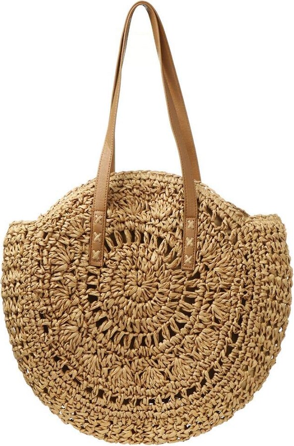 YYW Round Straw Bag for Women Handwoven Tote Bag Summer Straw Handbag